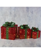 Светодиодная фигура «Подарки с зелёной лентой» 15, 20, 25 см, текстиль, металл, 220 В, свечение тёплое белое - фото 60775797