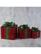 Светодиодная фигура «Подарки с зелёной лентой» 15, 20, 25 см, текстиль, металл, 220 В, свечение тёплое белое - Фото 6