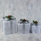 Светодиодная фигура «Подарки с серой лентой» 15, 20, 25 см, текстиль, металл, 220 В, свечение белое - фото 9878807