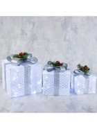 Светодиодная фигура «Подарки с серой лентой» 15, 20, 25 см, текстиль, металл, 220 В, свечение белое - фото 60775802