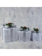 Светодиодная фигура «Подарки с серой лентой» 15, 20, 25 см, текстиль, металл, 220 В, свечение белое - фото 60775803