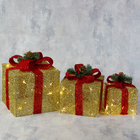 Светодиодная фигура «Подарки с красной лентой» 15, 20, 25 см, текстиль, металл, 220 В, свечение тёплое белое - фото 3894032