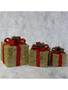 Фигура текстиль "Подарки золотые с красной лентой" 15х20х25 см, 60 LED, 220V, Т/БЕЛЫЙ - фото 809313843