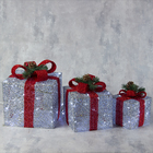 Светодиодная фигура «Подарки с красной лентой» 15, 20, 25 см, текстиль, металл, 220 В, свечение белое - фото 3721403
