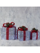 Светодиодная фигура «Подарки с красной лентой» 15, 20, 25 см, текстиль, металл, 220 В, свечение белое - Фото 5