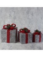 Светодиодная фигура «Подарки с красной лентой» 15, 20, 25 см, текстиль, металл, 220 В, свечение белое - Фото 6