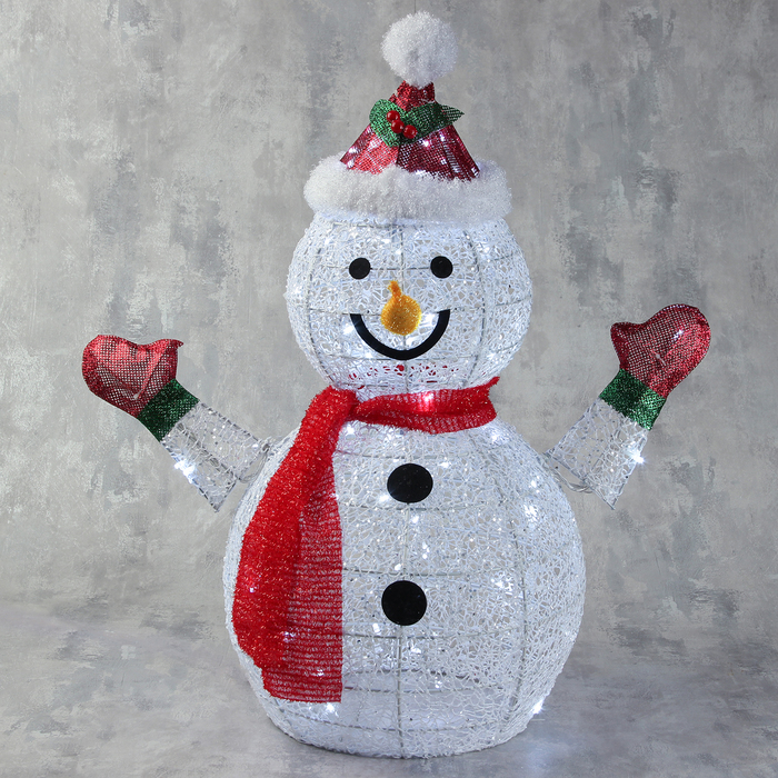 Светодиодная фигура «Снеговик» 60 × 65 × 35 см, металл, 220 В, свечение белое - фото 2056257