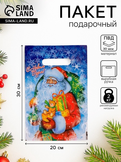 Пакет подарочный «Новогодняя метель». полиэтиленовый с вырубной ручкой. 20×30 см