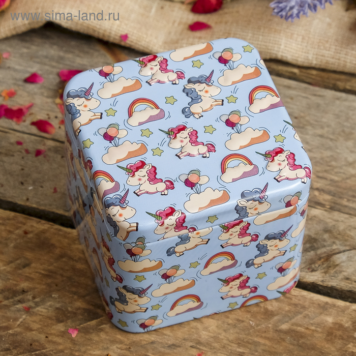 Шкатулка металл "Маленький единорог и облачка" 6,5х7,5х7,5 см - Фото 1