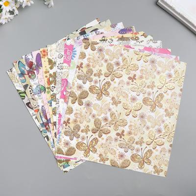 Бумага 1-сторонняя с золотым тиснением "Бабочки"набор 50 лист.,пл-сть 80 гр 24,5х23 см