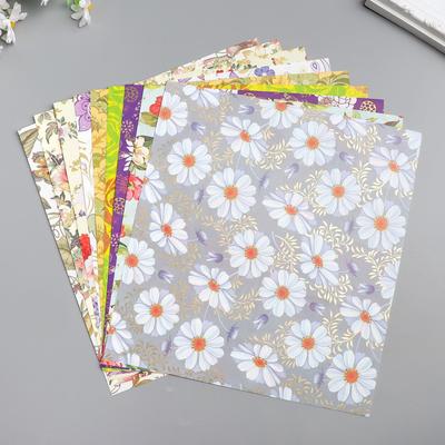 Бумага 1-сторонняя с золотым тиснением "Цветочная"набор 50 лист., пл-сть 80 гр 24,5х23 см