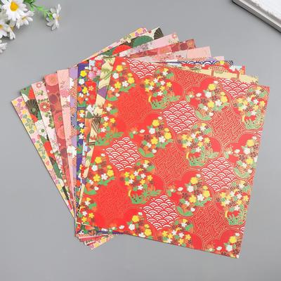 Бумага 1-сторонняя с золотым тиснением "Полянка"набор 50 лист., пл-сть 80 гр 24,5х23 см