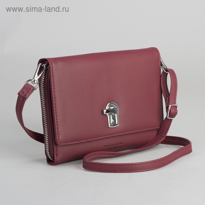 Клатч-кошелёк, 2 отдела на молнии, для карт, длинный ремень, цвет бордовый - Фото 1