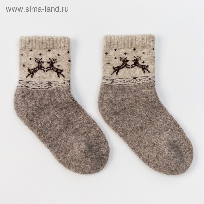 Носки детские из монгольской шерсти "Олени", цвет серый, размер 10-12 см (1) - Фото 1