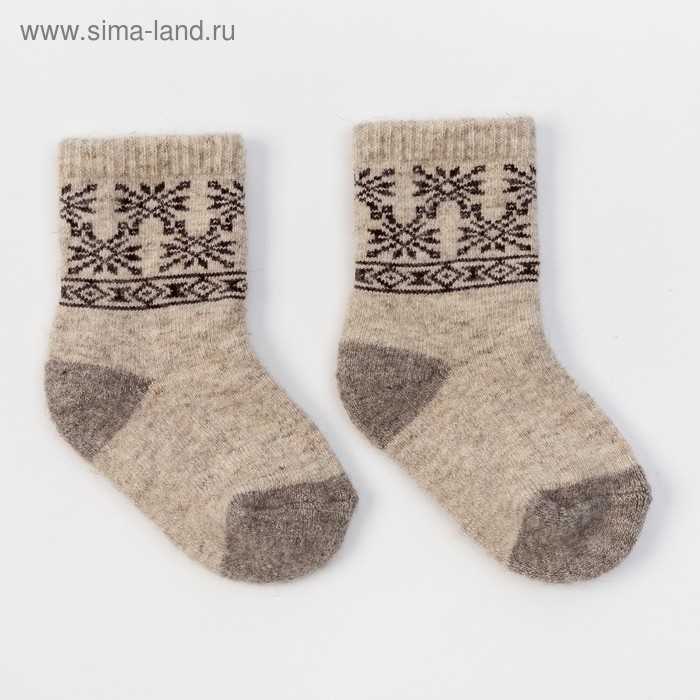 Носки детские из монгольской шерсти "Снежинки", цвет серый, размер 12-14 см (2) - Фото 1