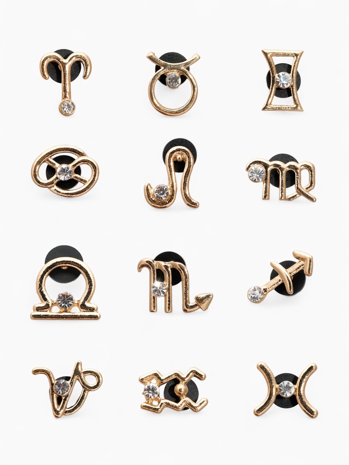 Значок «Знаки зодиака» гороскоп, белый в золоте - Фото 1