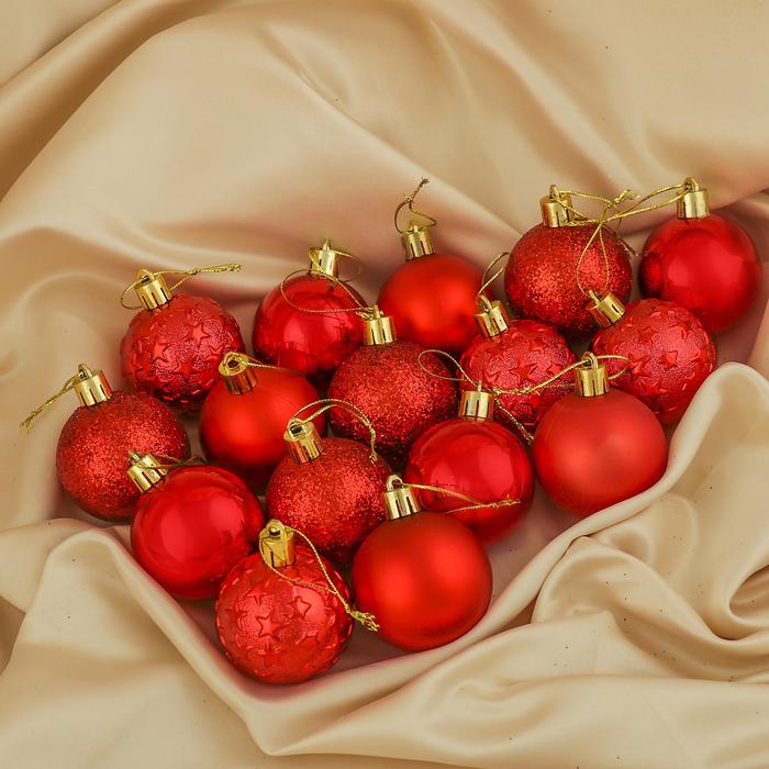 Ёлочные игрушки «Звёздная ночь», шары новогодние, набор 16 шт., d=5 см, красный - Фото 1