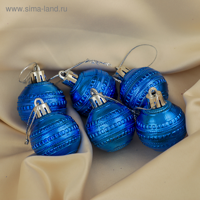 Ёлочные игрушки, шары новогодние, пластик, набор d=4 см, 6 шт. «Бусинка» синий - Фото 1