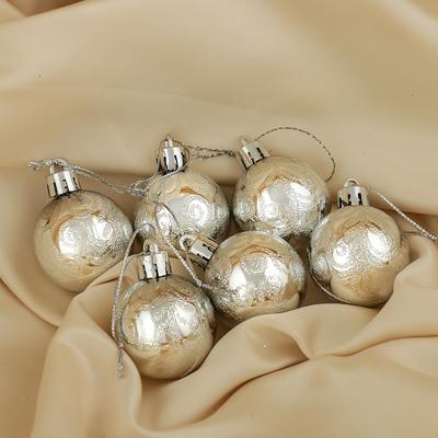 Ёлочные игрушки «Зима», шары новогодние, набор 6 шт., d=4 см, серебристый