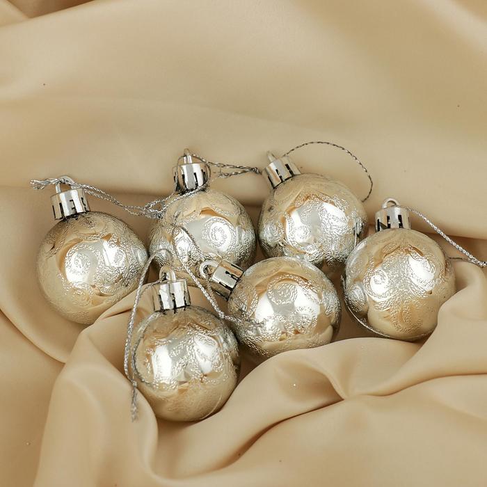 Ёлочные игрушки «Зима», шары новогодние, набор 6 шт., d=4 см, серебристый - Фото 1