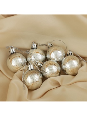 Ёлочные игрушки «Зима», шары новогодние, набор 6 шт., d=4 см, серебристый (комплект 2 шт)