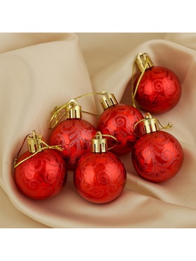 Ёлочные игрушки «Морозная зима», шары новогодние, d=4 см, набор 6 шт., красный (комплект 2 шт)