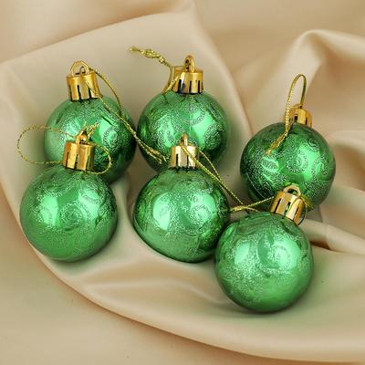 Ёлочные игрушки «Морозные узоры», шары новогодние, d=4 см, набор 6 шт., зелёный