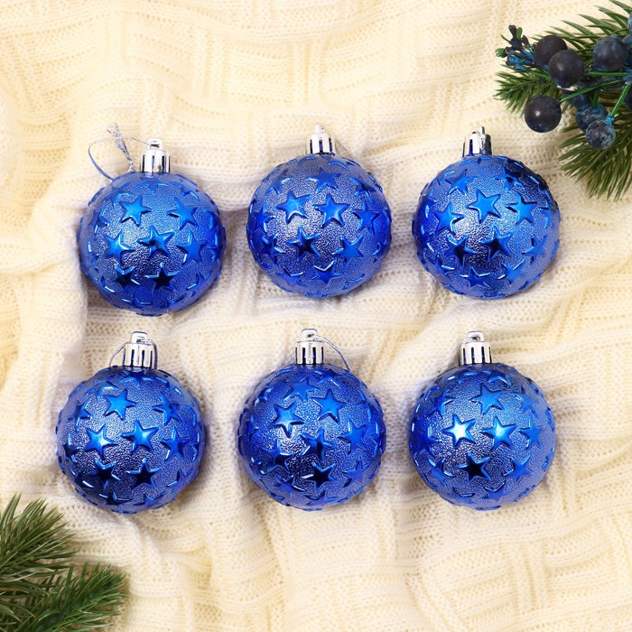 Ёлочные игрушки «Звёздная ночь», шары новогодние, d=6 см, набор 6 шт., синий - Фото 1