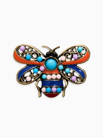 Брошь этника «Муха», цветная в чернёном золоте