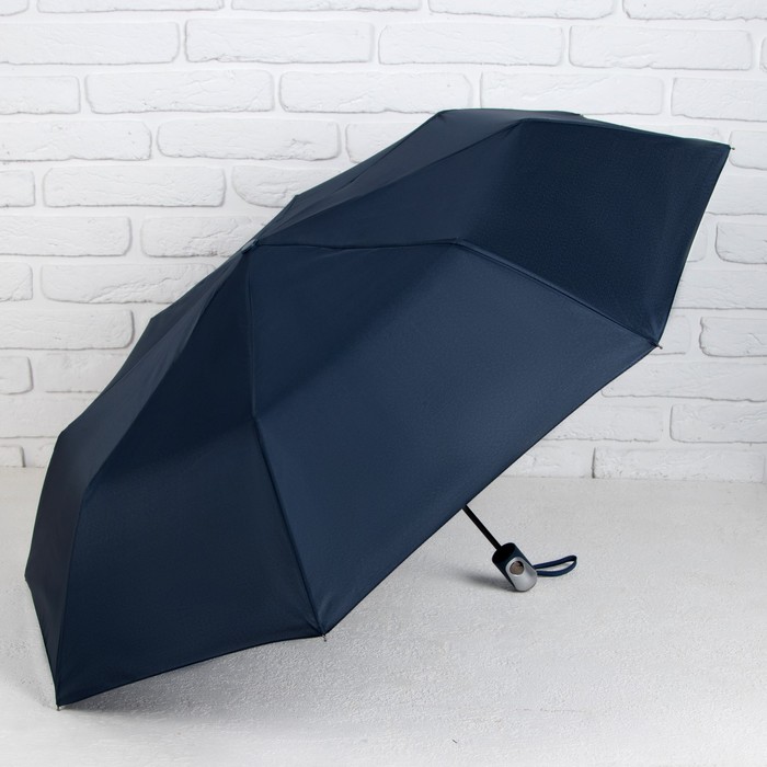 Зонт полуавтоматический «Однотонный», 3 сложения, 8 спиц, R = 50 см, цвет синий - Фото 1