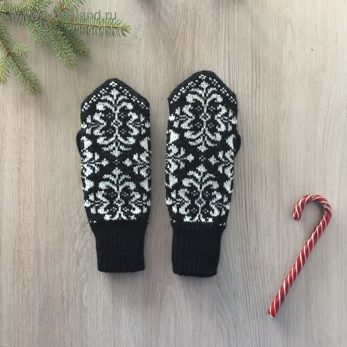 Варежки женские, цвет чёрный, размер 18 - Фото 1