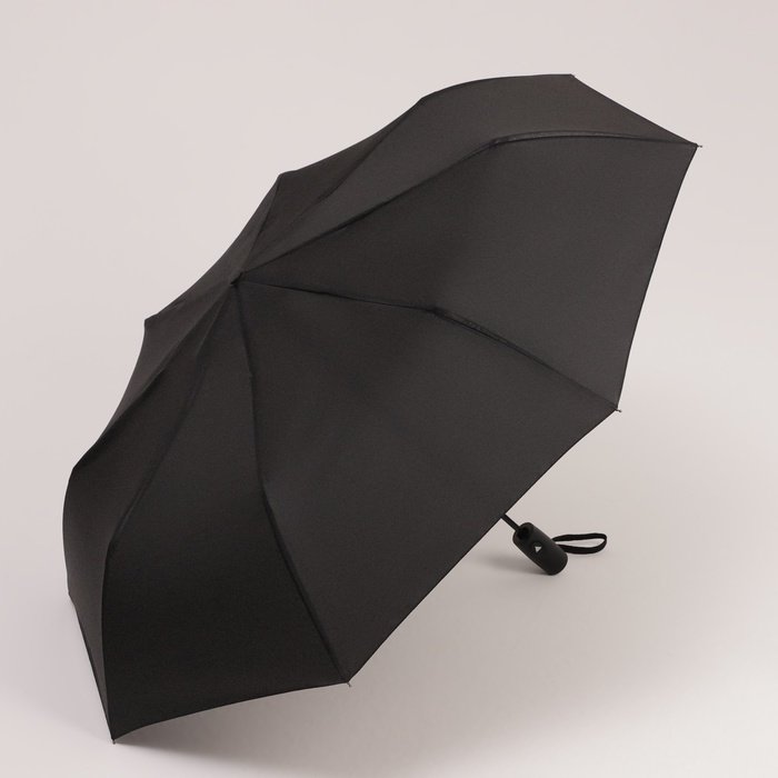 Зонт полуавтоматический «Однотонный», 3 сложения, 8 спиц, R = 49 см, цвет чёрный - фото 1883197246