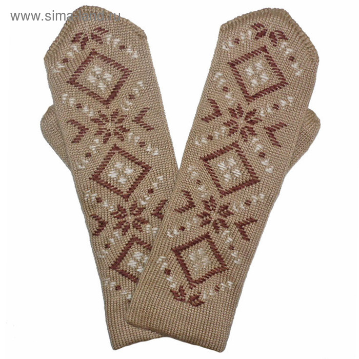 Варежки женские М02 цвет бежевый, р-р 18 - Фото 1