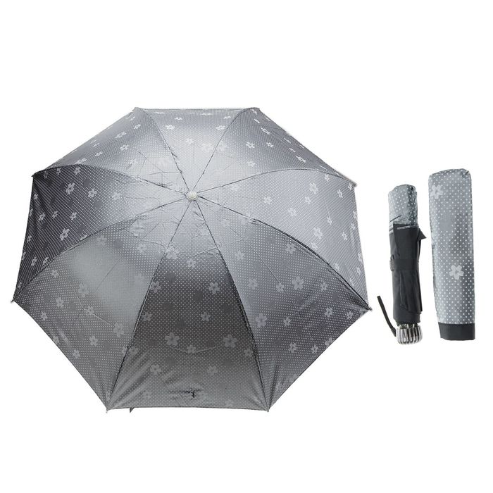 Зонт механический "Цветочки с горошком", R=55см, цвет серый - Фото 1