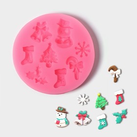 Силиконовый молд «Новогодняя атрибутика», 6,5×6,5 см, цвет розовый (комплект 2 шт)