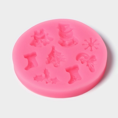 Молд для заливки «Новогодняя атрибутика», силикон, 8 ячеек, d=6.5 см, розовый