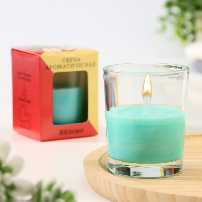 Свеча ароматическая в стакане 5×6 см, яблоко - Фото 1