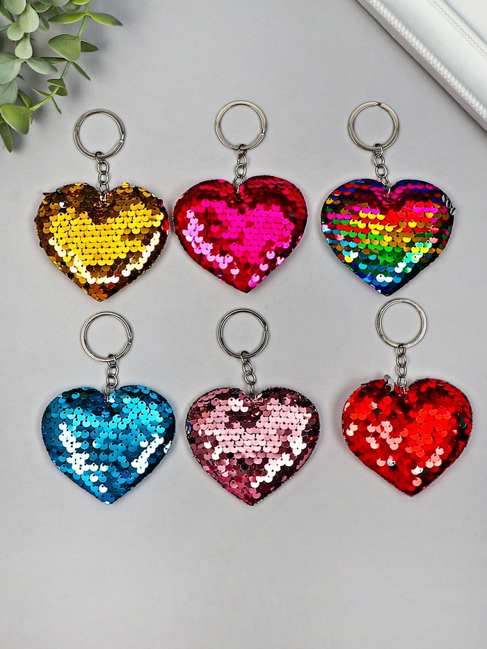 Брелок для ключей на кольце «Пайетки. Сердечко», текстиль, 9×8 см, МИКС - Фото 1