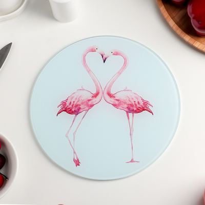 Доска разделочная стеклянная Доляна «Влюблённые фламинго», d=20 см