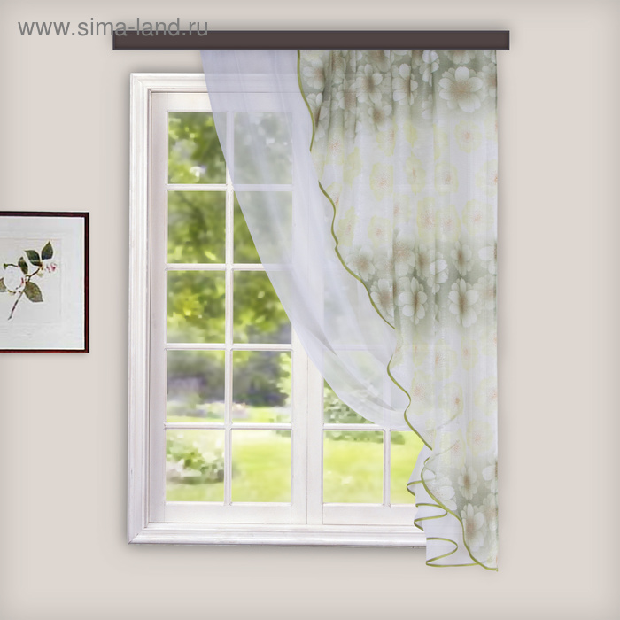 Штора для кухни 140х160 см, цв.зеленый, пэ 100% - Фото 1