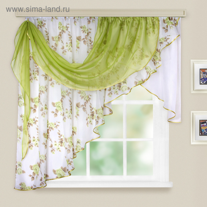 Комплект штор для кухни Witerra Иллюзия 300х150см, зеленый, левая, пэ100% - Фото 1