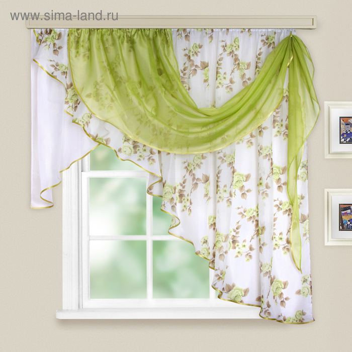 Комплект штор для кухни «Иллюзия», 300х150 см, цвет зелёный, принт микс - Фото 1