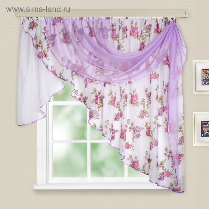 Комплект штор для кухни «Иллюзия», 300х150 см, цвет темно-розовый - Фото 1