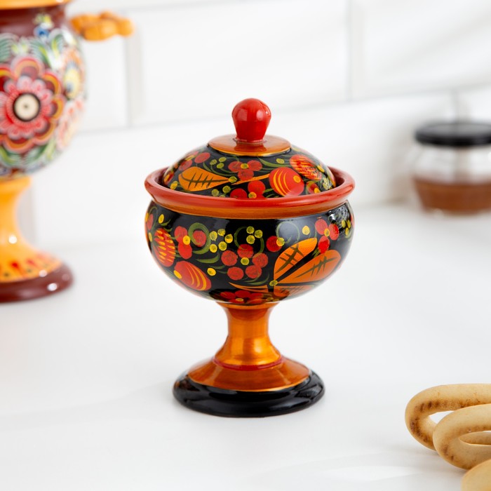 Конфетница с крышкой на ножке «Секрет», дерево, хохлома - Фото 1