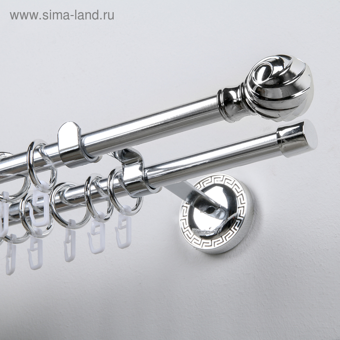 Карниз двухрядный «Фэшн», 280 см, d=1.6 см, с наконечниками «Орион», цвет серебро - Фото 1