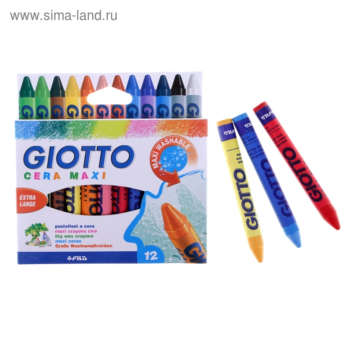 Мелки восковые 12 цветов GIOTTO CERA Maxi 100/11.5 мм, круглые - Фото 1