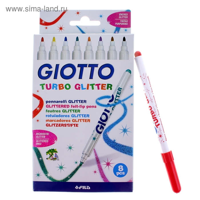 Фломастеры 8 цветов Giotto Turbo GLITTER 2.8 мм, с блестками - Фото 1