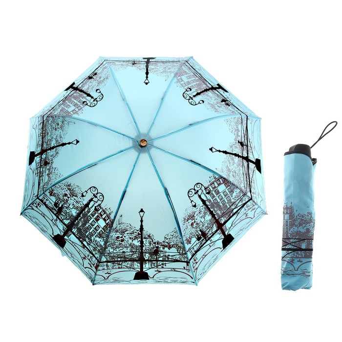 Зонт механический "Мост влюбленных", R=55см, цвет голубой