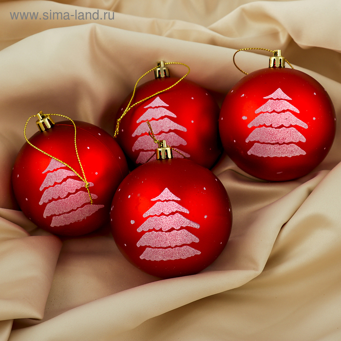 Ёлочные игрушки «Ёлочка», шары новогодние, d=8 см, набор 4 шт., красный - Фото 1