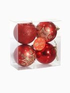 Ёлочные игрушки «Снежинка - блёстка», шары новогодние, d=8 см, набор 4 шт., красный - Фото 8